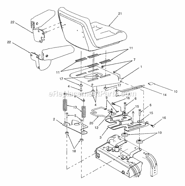 Seat Assembly Mfg. Date 4-19-98 & Before Diagram and Parts List for Z54 53AC385K100 Cub Cadet Lawn Mower